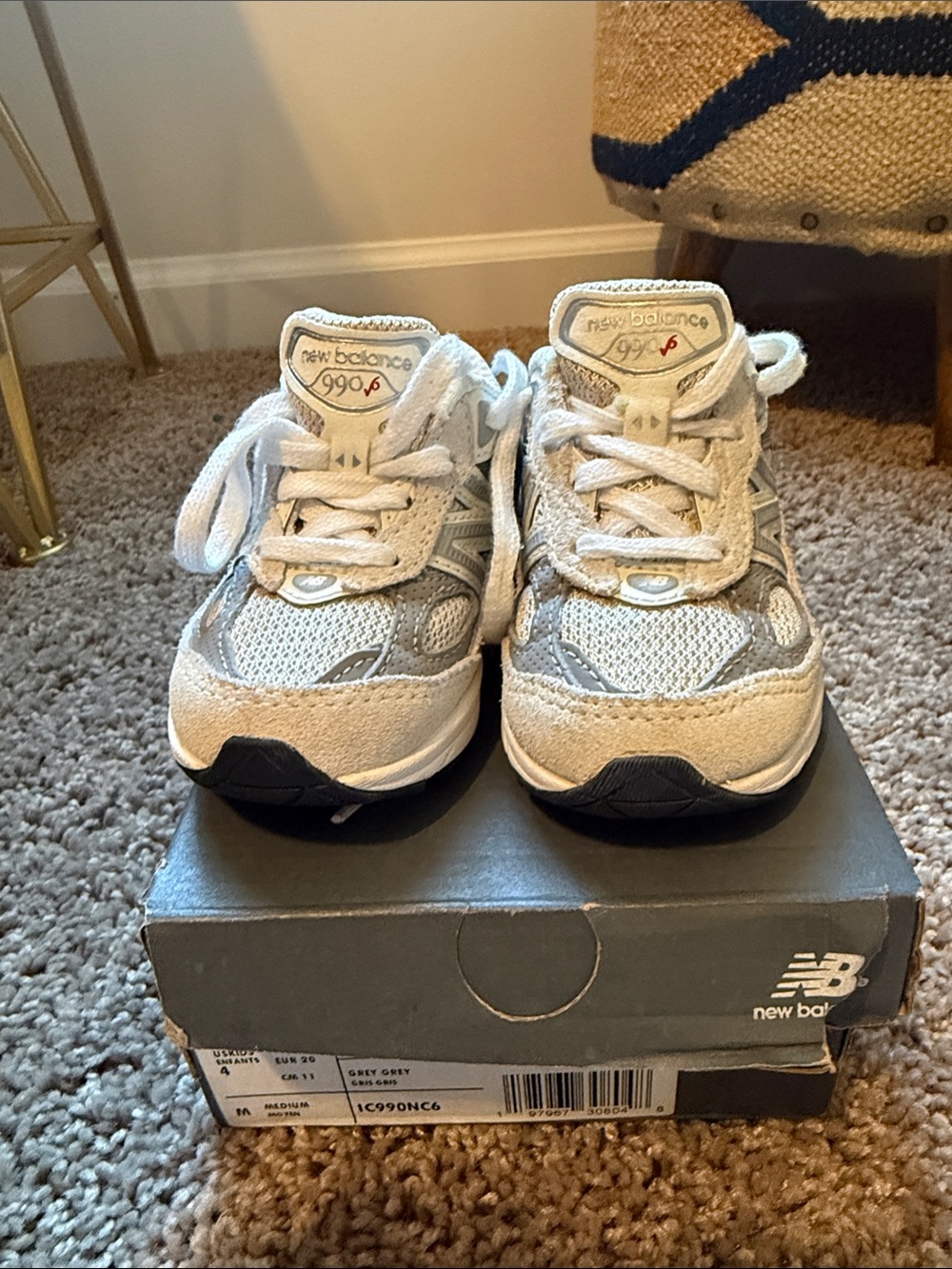 New Balance 990 Kids Gray & White Sneakers